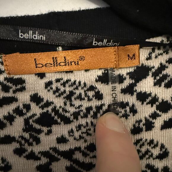 Belldini Black and Cream Patterned Long Open Knit Vest Cardigan Size Medium - Picture 3 of 9